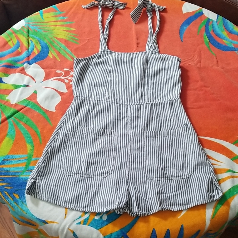Billabong Grayish Blue and White Striped Romper Size Small